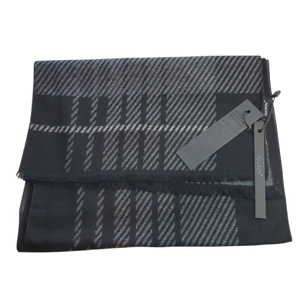 FULLRON Mens Scarf Soft Warm Long Scarf Black & Gray Pattern